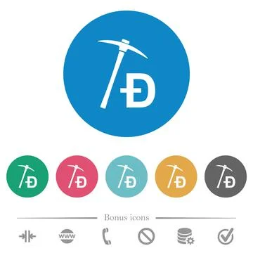 Dogecoin cryptocurrency mining with treasure flat round icons Stock-Illustration