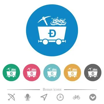 Dogecoin cryptocurrency mining with treasure flat round icons Stock-Illustration