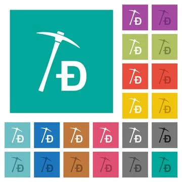Dogecoin cryptocurrency mining with treasure square flat multi colored icons Stock-Illustration