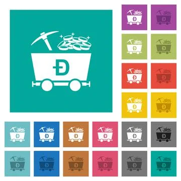 Dogecoin cryptocurrency mining with treasure square flat multi colored icons Stock-Illustration
