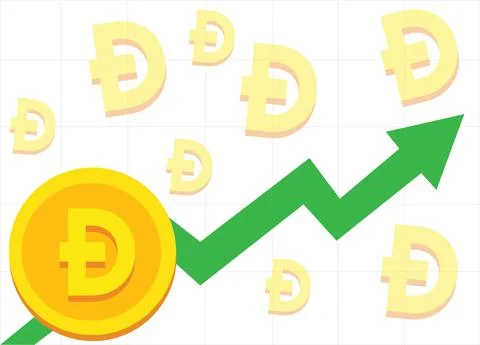 Dogecoin rises in value vector illustration Dogecoin and blockchain concept,  Stock Illustration