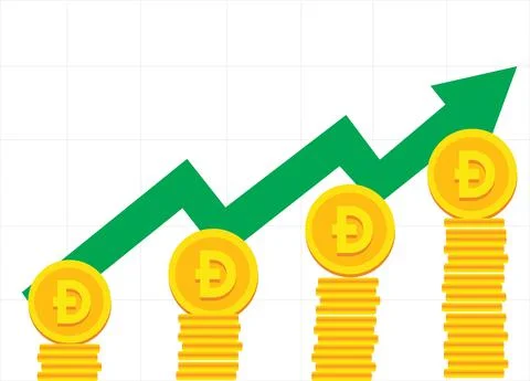 Dogecoin rises in value vector illustration Dogecoin and blockchain concept,  Stock Illustration