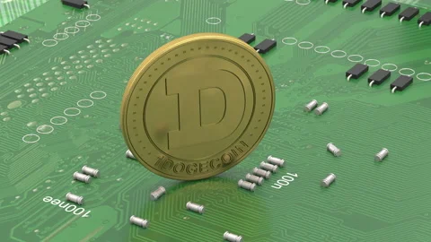 DOGECOIN Rotating on Circuit Board Stock-Footage 175480718