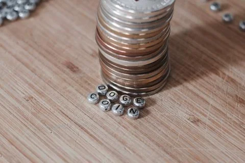 Dogecoin silver letters Stock Photos