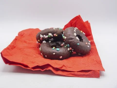 Doghnuts on a red napkin Stock Photos