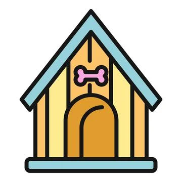 Doghouse with bone icon in flat style Stock Illustration
