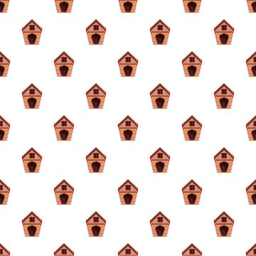 Doghouse pattern decorating background with small brown kennels Stock Illustration