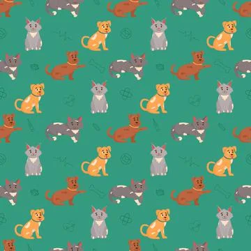 Dogs and cats seamless pattern. Flat vector illustration Stock Illustration