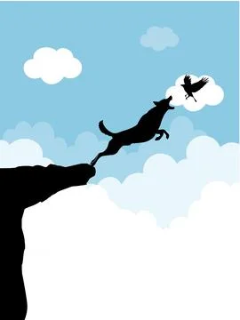 Dogs are often jumping off cliffs to catch birds Stock Illustration