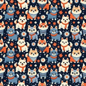 Dogs on blue background pattern Stock Illustration