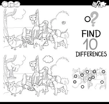 Dogs difference game coloring page Stock Illustration