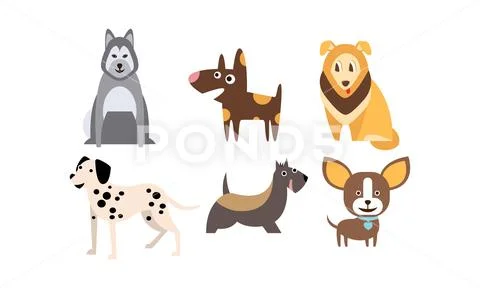 Dogs of different breeds set, cute pets, domestic animals, best friends vector Stock Illustration