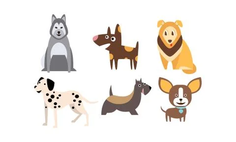 Dogs of different breeds set, cute pets, domestic animals, best friends vector Stock Illustration