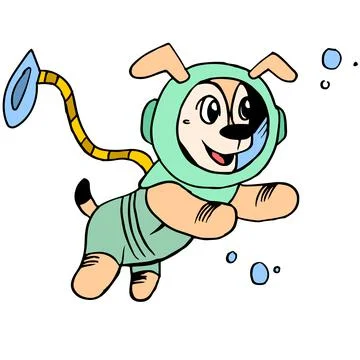 Dogs dive into the sea using diving equipment イラスト素材