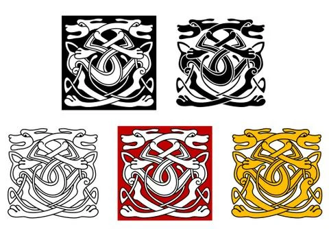 Dogs ornamental pattern in celtic style Stock Illustration