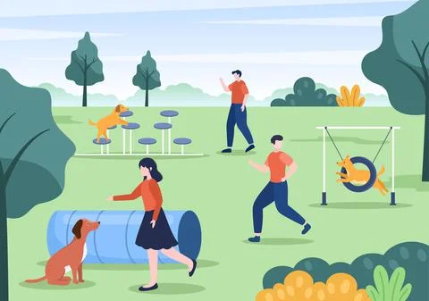Dogs Training Center at Playground with Instructor Teaching Pets or Play for  Stock Illustration