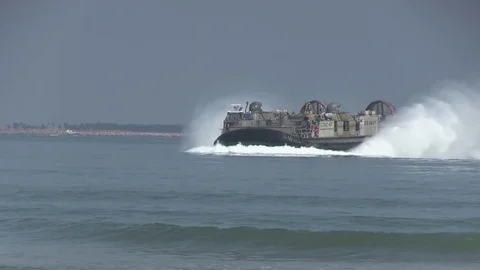DOGU BEACH, MARCH 2016, Hovercraft drive to beach. Stock Footage 72862902