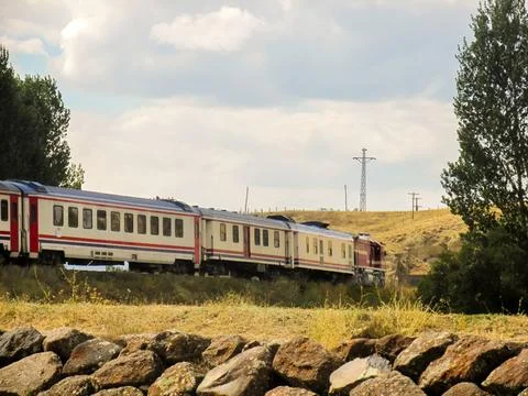 Dogu Ekspresi or The Eastern Express train journeying through of Erzurum Stock Photos