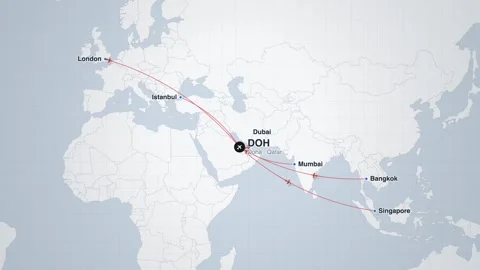 Doha airport flight routes network map animation 스톡 동영상 339327399