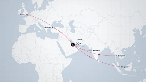 Doha airport flight routes network map animation Video stock 339339162