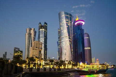Doha at blue hour Stock Photos