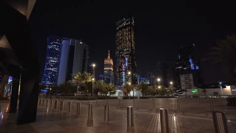 Doha Business District Skyline at Night Stock-Footage 337044199