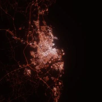 Doha city lights map, top view from space. Aerial view on night street lights Stock Photos