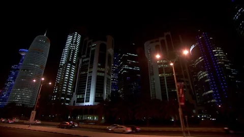 Doha City Night Qatar Stock Footage 76891064