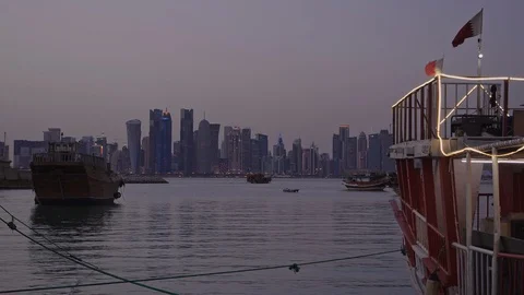 Doha City view from the beach side walk Stock Footage 106890069