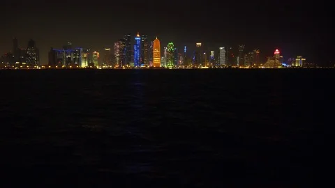 Doha Cityscape at Night Stock Footage 99939822