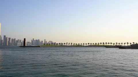 Doha coastal skyline and panoramic bay view Stock Footage 340502504