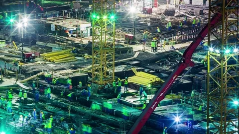 Doha construction building work workers skycreapers timelapse video crane moving Stock-Footage 85405700