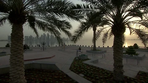 Doha Corniche Sunrise Qatar Stock Footage 76923530