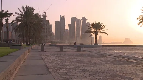 Doha Corniche Sunrise Qatar Stock Footage 76947062