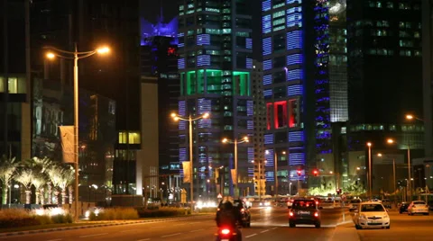 Doha downtown at night. Qatar Stock Footage 33892771