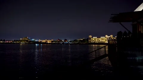 Doha Harbor Night Waterfront Lights Qatar Cityscape Stock Footage 337821271