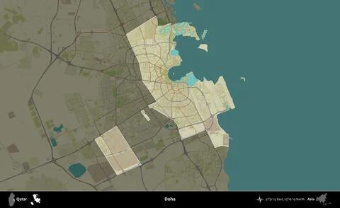 Doha highlighted, Qatar. Topographic Humanitarian Stock Illustration
