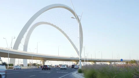 Doha.  l Wahda Bridge The Tallest Monument of City. Stock Footage 220033974