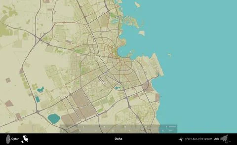 Doha outlined, Qatar. Topographic Humanitarian Stock Illustration