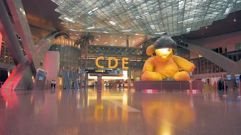 DOHA, QATAR – 06/18/2020: Almost Empty Hamad Airport During Covid 19 Stock Footage 133512437