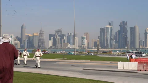 DOHA, QATAR - 14 FEBRUARY 2018: Orchestra Parade in Honor of the Qatarian Emir Stock Footage 88317558
