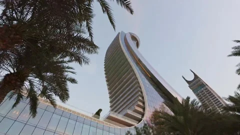 Doha, Qatar - 19th january, 2026: Timelapse zoom out Katara Towers in Lusai.. Stock Footage 328531080