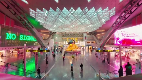 Doha, Qatar - 23rd, january, 2026: zoom out timelapse Hamad International A.. Stock Footage 328715466