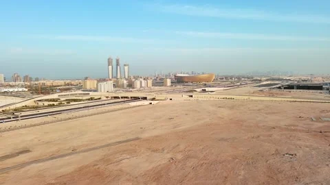 Doha, Qatar: Aerial view of Lusail football stadium for FIFA World Cup 2022 Stock Footage