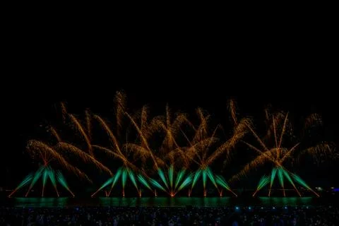 Doha, Qatar - April 10, 2024: Katara Cultural Village Eid Celebration Fireworks. Stock Photos