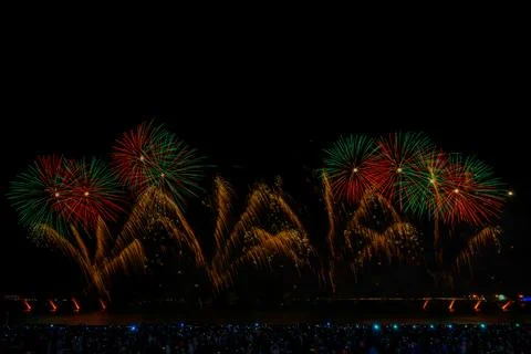 Doha, Qatar - April 10, 2024: Katara Cultural Village Eid Celebration Fireworks. Stock Photos