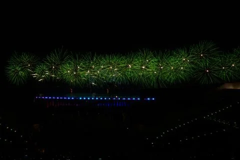 Doha, Qatar - April 10, 2024: Katara Cultural Village Eid Celebration Fireworks. Stock Photos