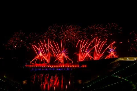 Doha, Qatar - April 10, 2024: Katara Cultural Village Eid Celebration Fireworks. Foto stock