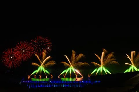 Doha, Qatar - April 10, 2024: Katara Cultural Village Eid Celebration Fireworks. Stock Photos