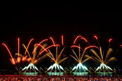Doha, Qatar - April 10, 2024: Katara Cultural Village Eid Celebration Fireworks. Stock Photos